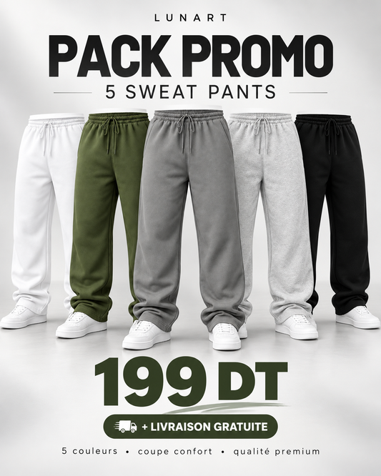 Pack Promo 5 Sweat Pants – 199 DT | Livraison Gratuite 🔥