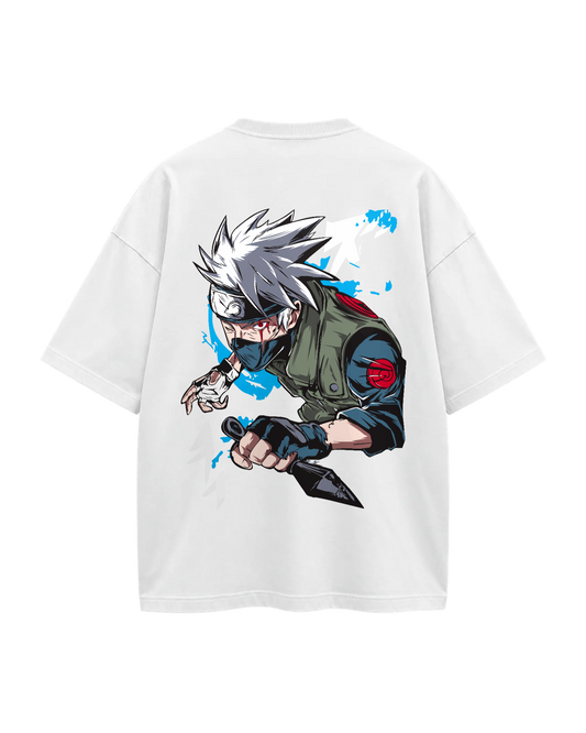 T-Shirt Oversize — Anime Ninja — Blanc — Verso
