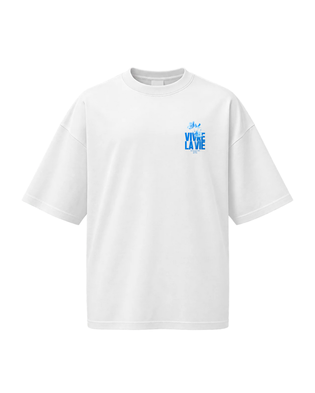 T-Shirt Oversize Vivre La Vie – Bleu Floral — Blanc — Recto