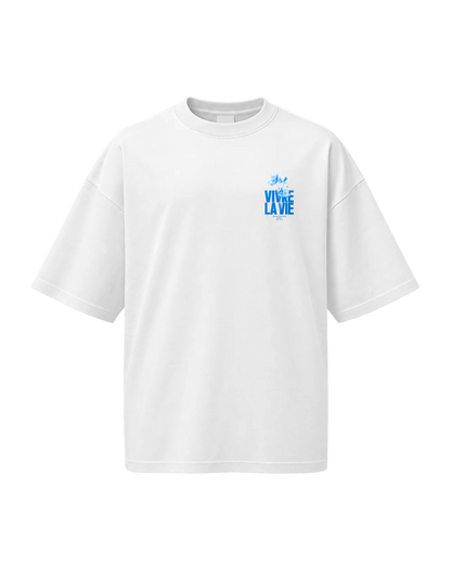 T-Shirt Oversize Vivre La Vie – Bleu Floral — Blanc — Recto