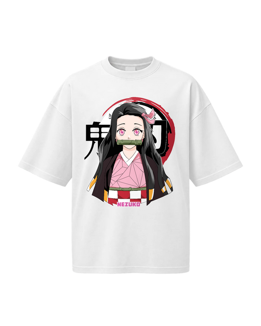 T-Shirt Oversize — Nezuko · Demon Slayer — Blanc — Recto
