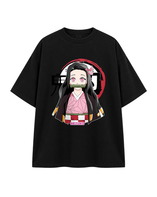 T-Shirt Oversize — Nezuko · Demon Slayer — Noir — Recto